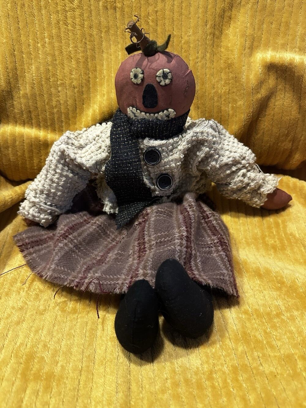 Olde Memories Collection Primitive Cloth Halloween Pumpkin Head Doll 26” Decor